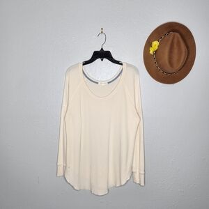 Treasure & Bond Cream Long Sleeve Waffle Knit Women's Top